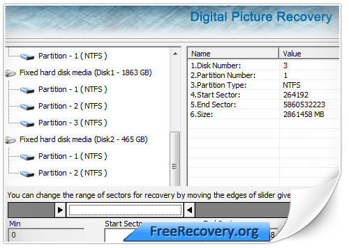 Digital pictures recovery software screenshot